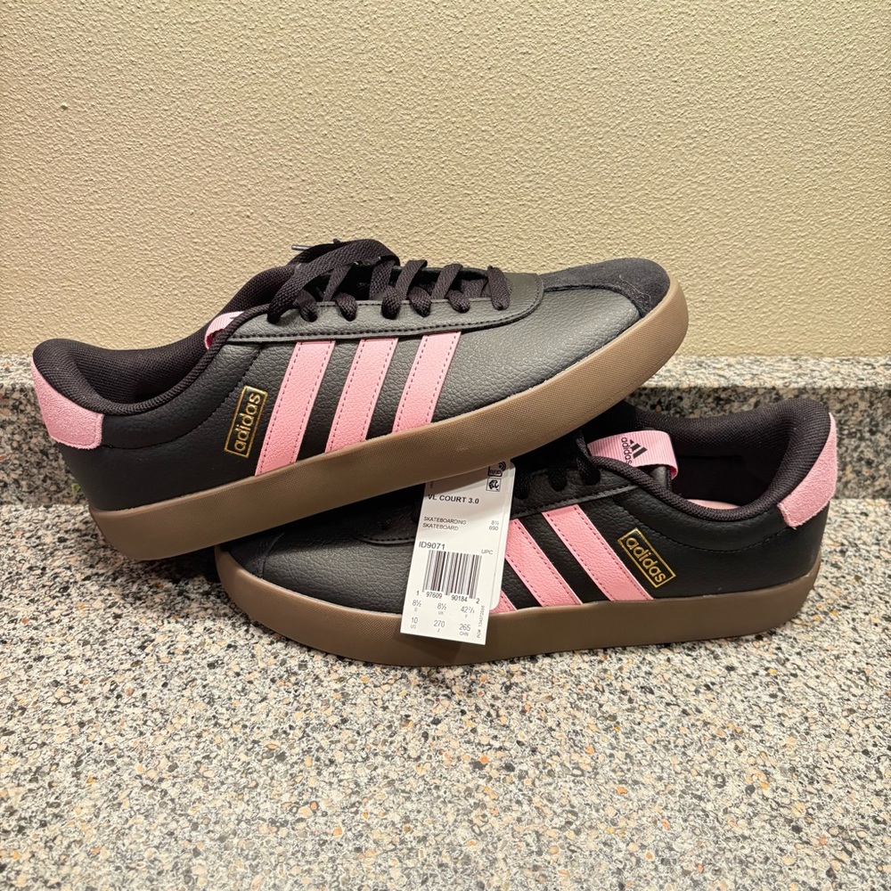 adidas Vl Court 3.0 Core Black Gold Metallic Women's Size 10 ID9071✅